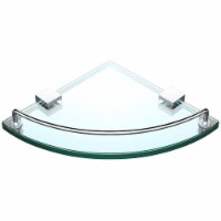 Vdomus Stainless Steel Corner Shelf w/ Tempered Glass & Rail for Bathroom Storage