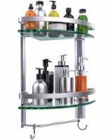 Vdomus 2 Tier Glass Corner Shelf Silver, Bathroom Organizer Shower Caddy