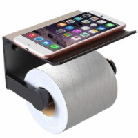 Vdomus Toilet Paper Holder w/ Phone Holder, Aluminium Rustproof, Wall Mount - Matte Black