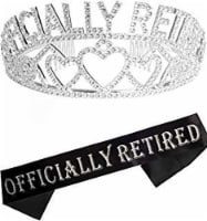 Retirement Sash & Crown Set for Women - Glitter Sash & Silver Tiara - Christmas Gift