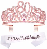 80th Birthday Gifts for Her: Glitter Sash + Rhinestone Tiara - Fabulous Celebration!