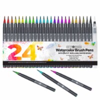 Brite Crown 24pk Watercolor Pens – Flexible Nylon Brush Tips, 1 Refillable Blending Brush