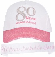 MEANT2TOBE 80th Birthday White/Pink Gifts for Women, Sash, Hat & Decorations