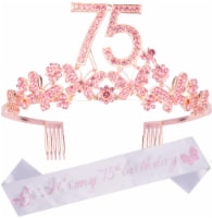 75th Birthday Gifts for Her: Glitter Sash + Rhinestone Tiara - Fabulous Celebration!
