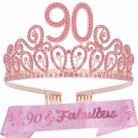 90th Birthday Gifts for Her: Fabulous Glitter Sash + Gold Rhinestone Tiara