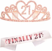 21st Birthday Sash & Tiara Set: Glitter Sash & Pink Tiara for Women, Fabulous Gift