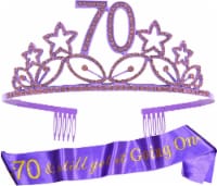 70th Birthday Sash & Tiara Set for Her - Glitter Sash & Rhinestone Tiara for 70th Bday Gifts