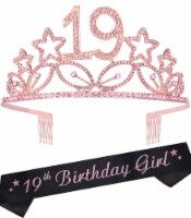 19th Birthday Gifts for Women: Glitter Sash + Stars Tiara, Fabulous Set!