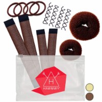HAWWWY Brown 12-Pc Hair Bun Maker - Easy Fast Tool for Short/Long Hair Women/Kids