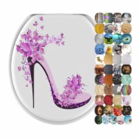 Sanilo 343 Round Sturdy Wood Toilet Seat with Soft Close Lid, Pink Stiletto Shoe
