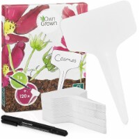 OwnGrown Plastic Sign Plant Markers: 120 Plant Name Tags & Pen