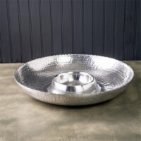 HomeRoots 384088 Handcrafted Hammered Stainless Steel Chip & Dip Server