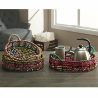 Handmade Rainbow Round Nesting Jute Trays - Set of 3