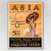 HomeRoots  11 x 14 in. Multi Color Asia via Honolulu Vintage Travel Wall Art
