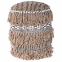 HomeRoots  21 x 18 x 18 in. Beige Boho Bullet Tassel Pouf Ottoman