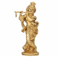 Hindu Statue Krishna Figurine Brass Idol for Puja Mandir and Dcor 6.75 Inch