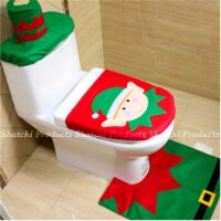 3pcs Christmas Decor Elf Toilet Seat Cover and Rug Xmas Decoration Accessories