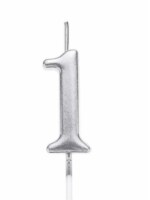 Silver 1 Number Candle Birthday Anniversary Party Cake Decorations Topper