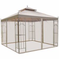 Gazebo 10' x 10' Steel Outdoor Garden Gazebo with Mesh Curtains - Brown