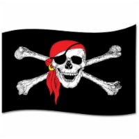 PIRATES FLAG JOLLY ROGER SKULL AND CROSS BONES RED BANDANA PARTY LARGE 5FX 3FT