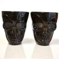 4 Halloween Black Shot Glasses with Spooky 3D Skull Shape