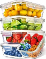 Prep Naturals Glass Food Storage Containers - Meal Prep Containers w/ Lids - 5 Pack, 36 Oz