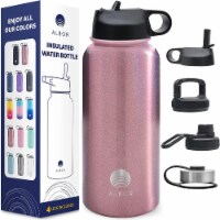 ALBOR Triple Insulated Water Bottle - 32 oz Stainless Steel w/ 4 Lids & 2 Straws - Rose Gold