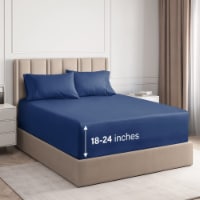 CGK Unlimited 4 Piece Extra Deep Pocket Microfiber Sheet Set - Twin Extra Long - Navy Blue