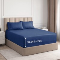CGK Linens 4 Piece Deep Pocket Microfiber Sheet Set - Queen - Navy Blue