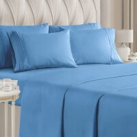 CGK Linens 6 Piece Microfiber Solid Sheet Set - Queen - Denim Blue