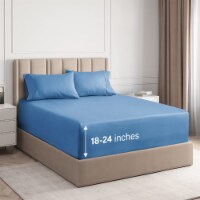 CGK Linens 4 Piece Deep Pocket Microfiber Sheet Set - King - Denim Blue