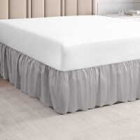 CGK Unlimited Bed Skirt Ruffled Microfiber 14 Inch Drop - King - Light Grey