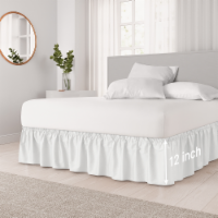 CGK Linens Ruffled Elastic Wrap Around Bedskirt 12 Inch Drop - King - White