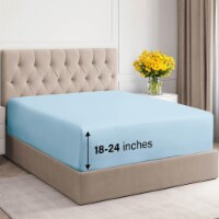 CGK Linens 21 Inch 400 Thread Count 100% Cotton Full Size Fitted Sheet - Light Blue