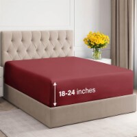 CGK Linens 21 Inch 400 Thread Count 100% Cotton Twin Size Fitted Sheet - Burgundy