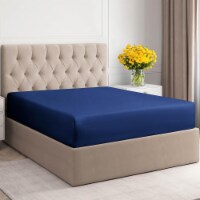 CGK Linens 14 to 16 Inch 400 Thread Count 100% Cotton Full Size Fitted Sheet - Navy Blue