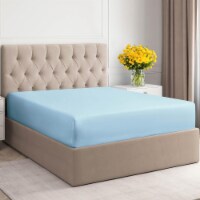 CGK Linens 14 to 16 Inch 400 Thread Count 100% Cotton King Size Fitted Sheet - Light Blue
