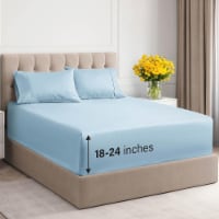 CGK Linens 21 Inch 400 Thread Count 100% Cotton Full 3 Piece Sheet Set - Light Blue