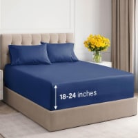 CGK Linens 21 Inch 400 Thread Count 100% Cotton Full 3 Piece Sheet Set - Navy Blue