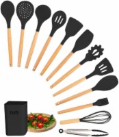 Kitchen Silicone Cooking Utensil 13-Piece Set with Stand, Wood Handles. 4 Colors Available