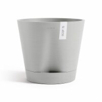 Ecopots Venice Modern Recycled Plastic Flower Pot Planter w/ Water Reservoir, White Grey, 12