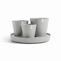Ecopots Dubai Recycled Plastic Flower Pot Planter w/ Wheels and Saucer, White Grey, 22