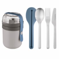 BigHOFF Leo To-Go Dual Lunch Box and Flatware Set - Grey / Blue