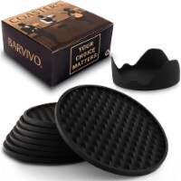 Barvivo Silicone Coasters Set of 8 - Black, Holder for Indoor/Outdoor
