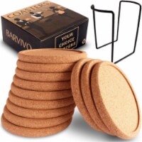 Barvivo Thick Natural Cork Coasters - 12 Pcs w. Metal Holder