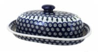 Blue Rose Polish Pottery Peacock Bread Container