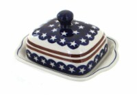 Blue Rose Polish Pottery Stars & Stripes Square Butter Dish