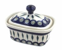 Blue Rose Polish Pottery Peacock Butter Tub