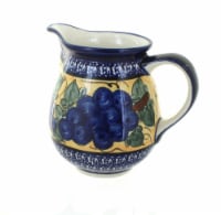 Blue Rose Polish Pottery Grapes Small Pitcher with Cobalt Trim