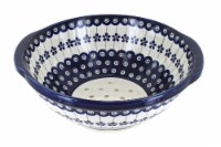 Blue Rose Polish Pottery Flowering Peacock Colander
